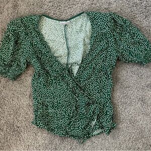 LOFT Green Dotted Wrap Blouse